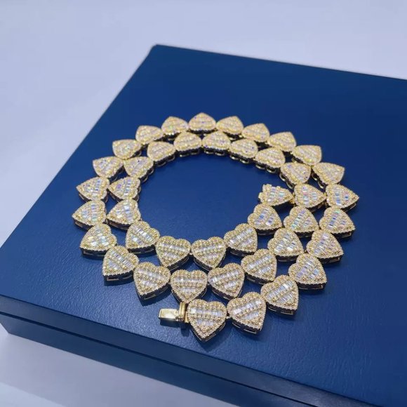 925 Real Silver VVS Heart Baguette Teennis Chain - Picture 6 of 7